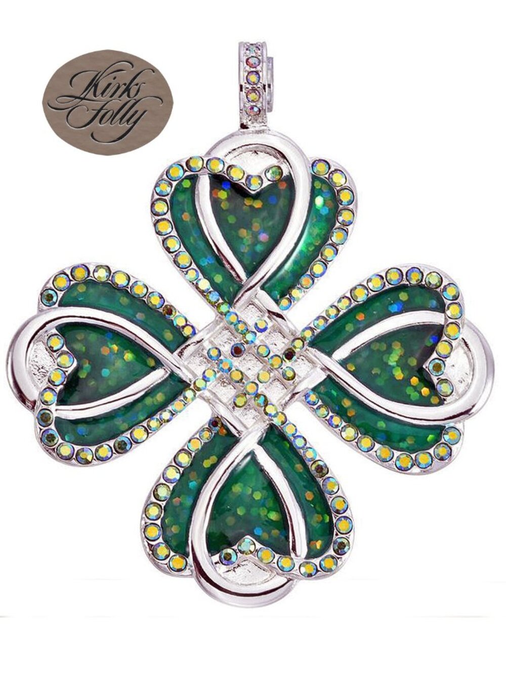 Kirks Folly Four Leaf Clover Heart Magnetic Enhancer Sterling Silvertone